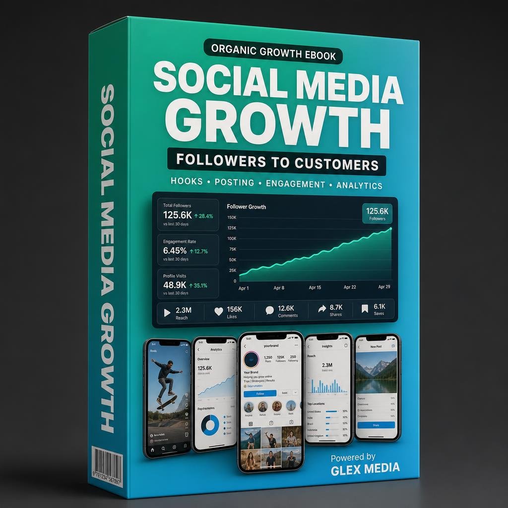 Social Media Growth ebook 3D box mockup by GLEX MEDIA