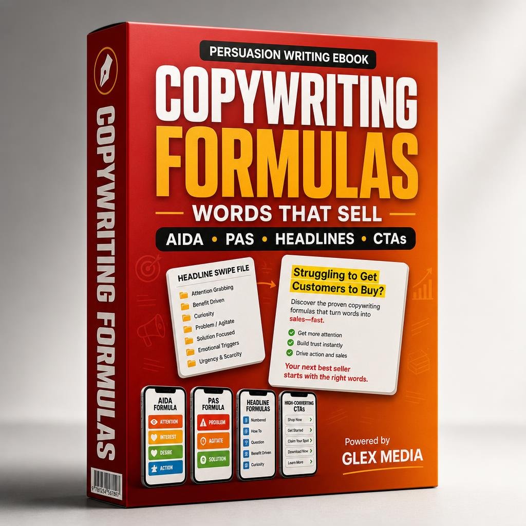 Copywriting Formulas ebook 3D box mockup by GLEX MEDIA