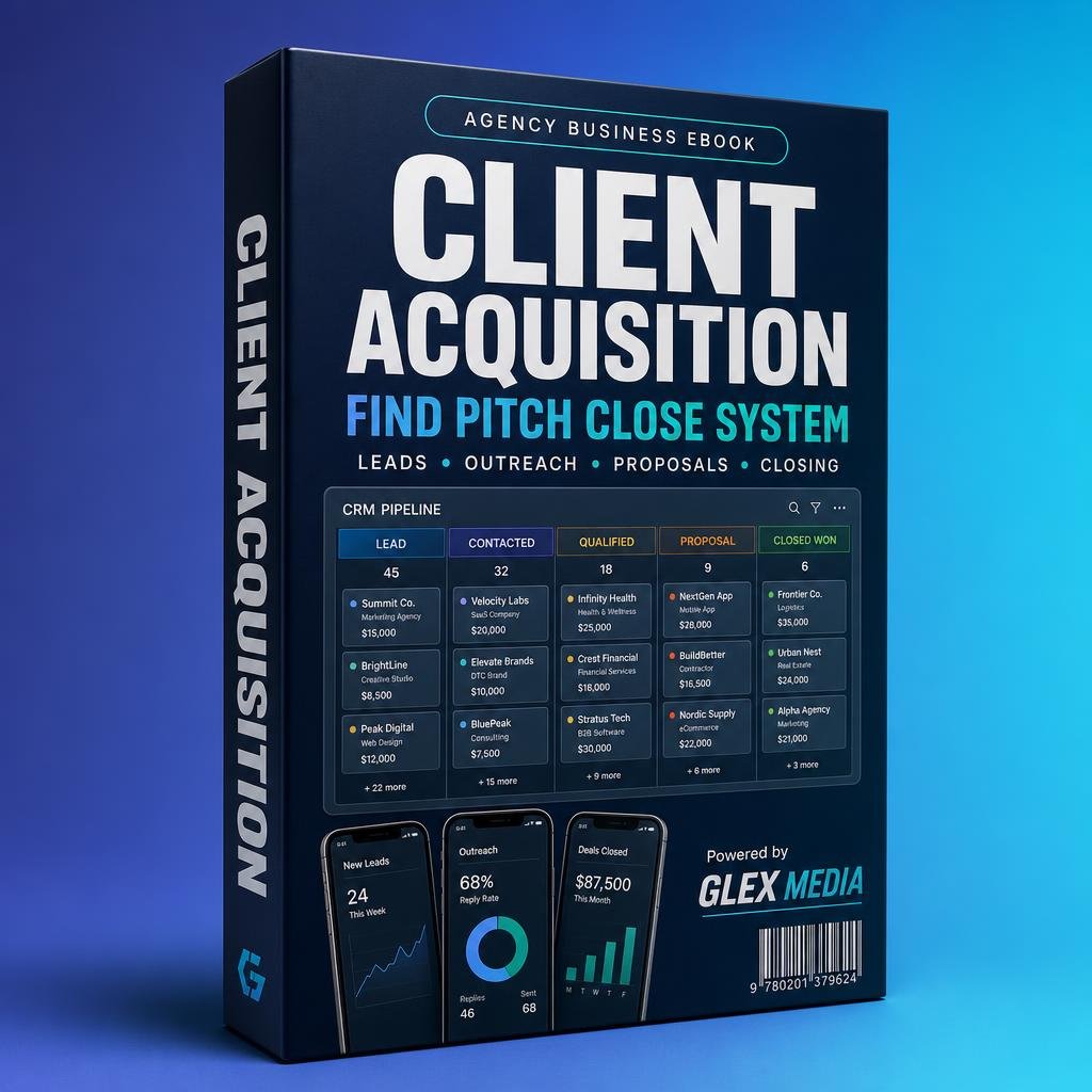 Client Acquisition ebook 3D box mockup by GLEX MEDIA