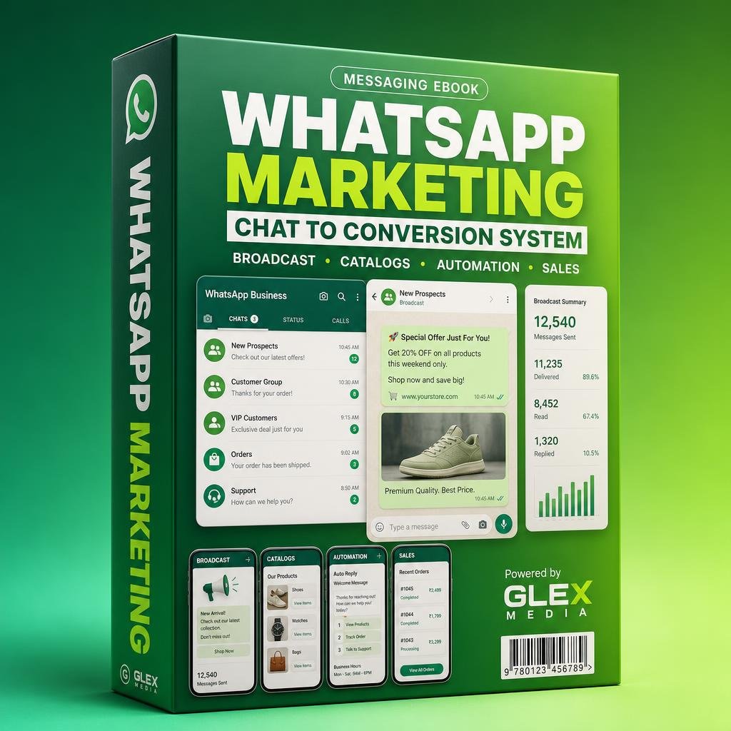 WhatsApp Marketing ebook 3D box mockup by GLEX MEDIA