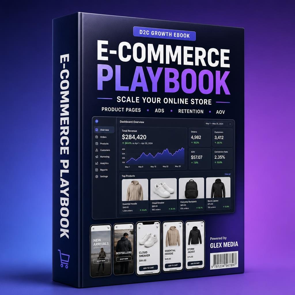 E-commerce Playbook ebook 3D box mockup by GLEX MEDIA