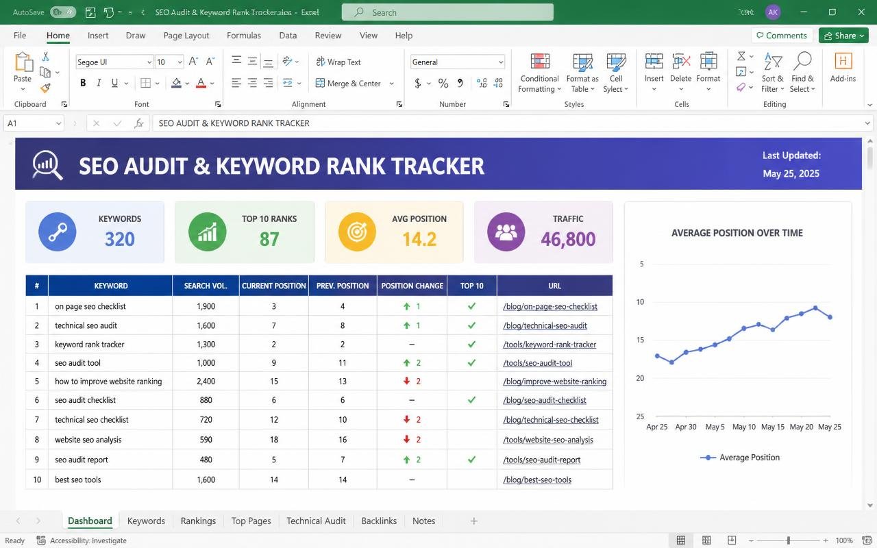 SEO Audit & Rank Tracker — preview of the MODULE 11 · SEO template
