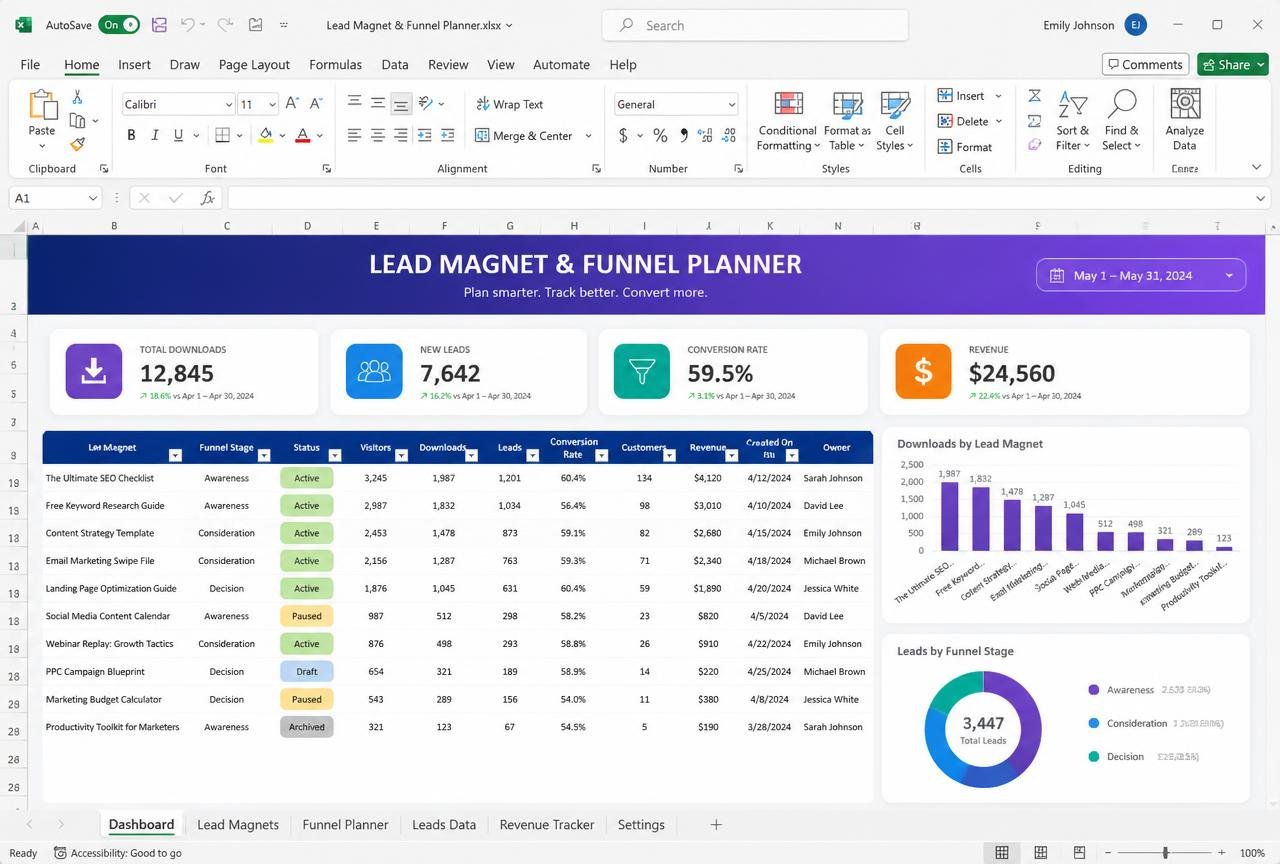 Lead Magnet & Funnel Planner — preview of the MODULE 04 · LEAD GEN template