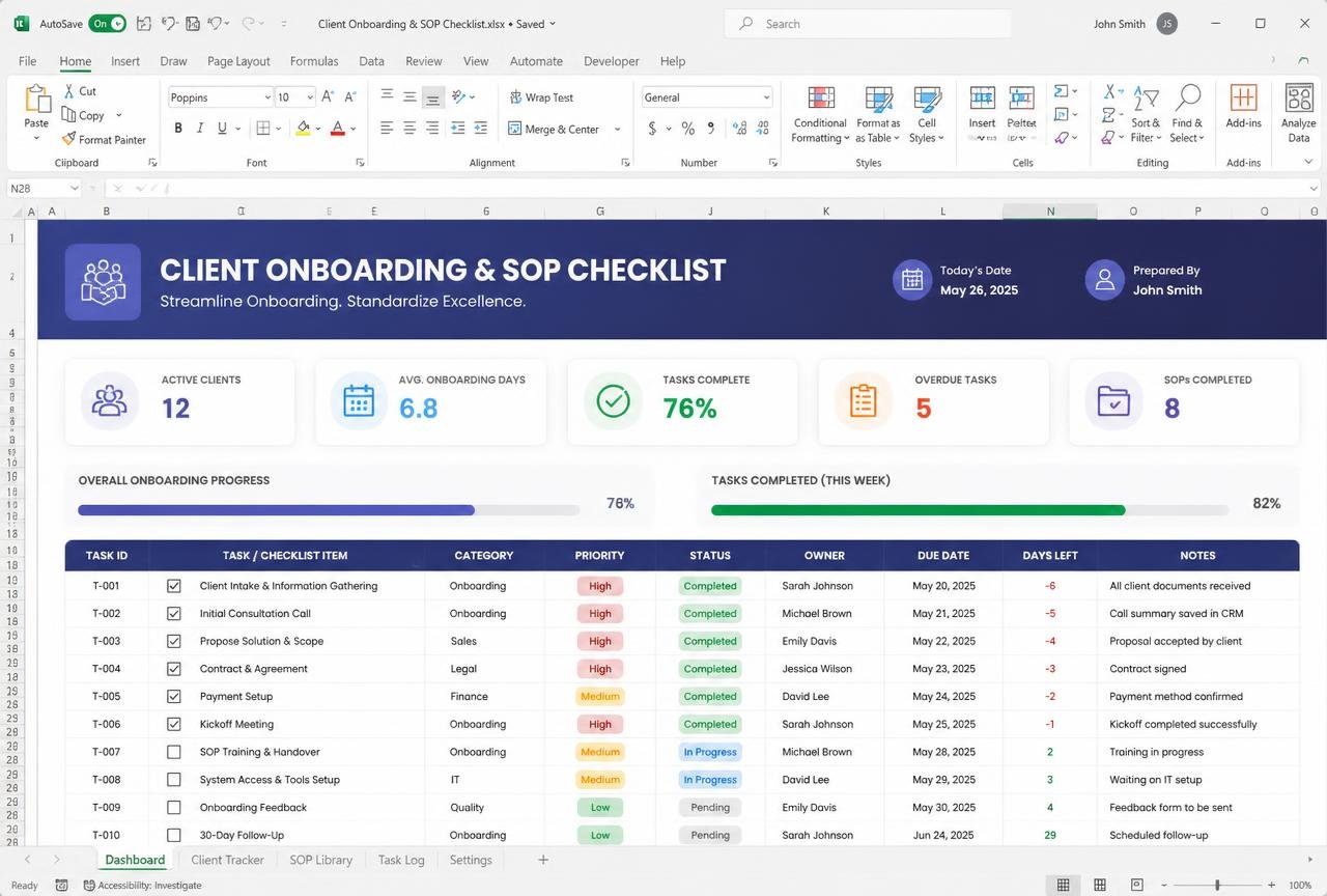 Client Onboarding & SOP Checklist — preview of the MODULE 05 · ONBOARDING template