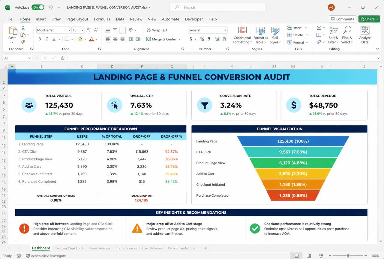 Landing Page & Funnel Audit — preview of the MODULE 13 · CRO template